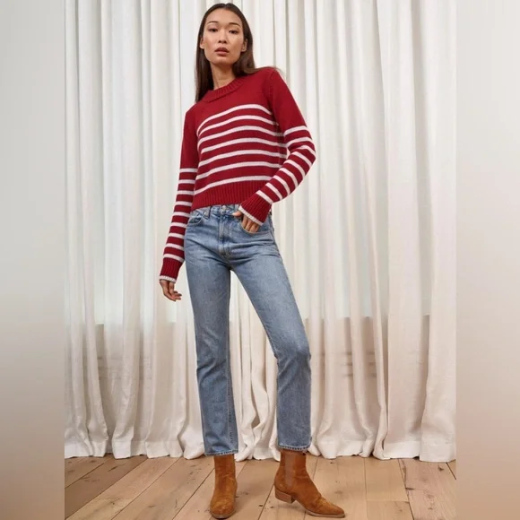 La Ligne BURGUNDY/LIGHT BLUE Cashmere Blend Mini Marin Sweater - Picture 6 of 14